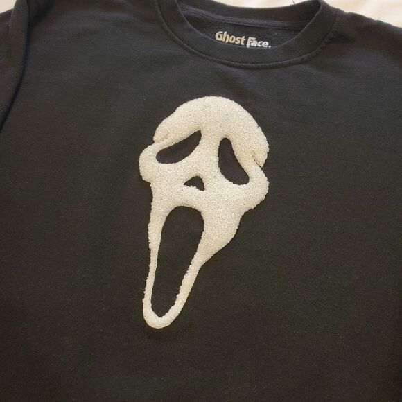 Ghost Face Mens Sz L Crewneck Sweatshirt Black Halloween Spooky Memorabilia Fall - Picture 4 of 6